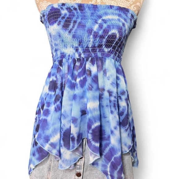 Vibrant Strapless NoBO Tube Top Tye Dye Boho FairyCore Y2K Summer Statement - Picture 2 of 5